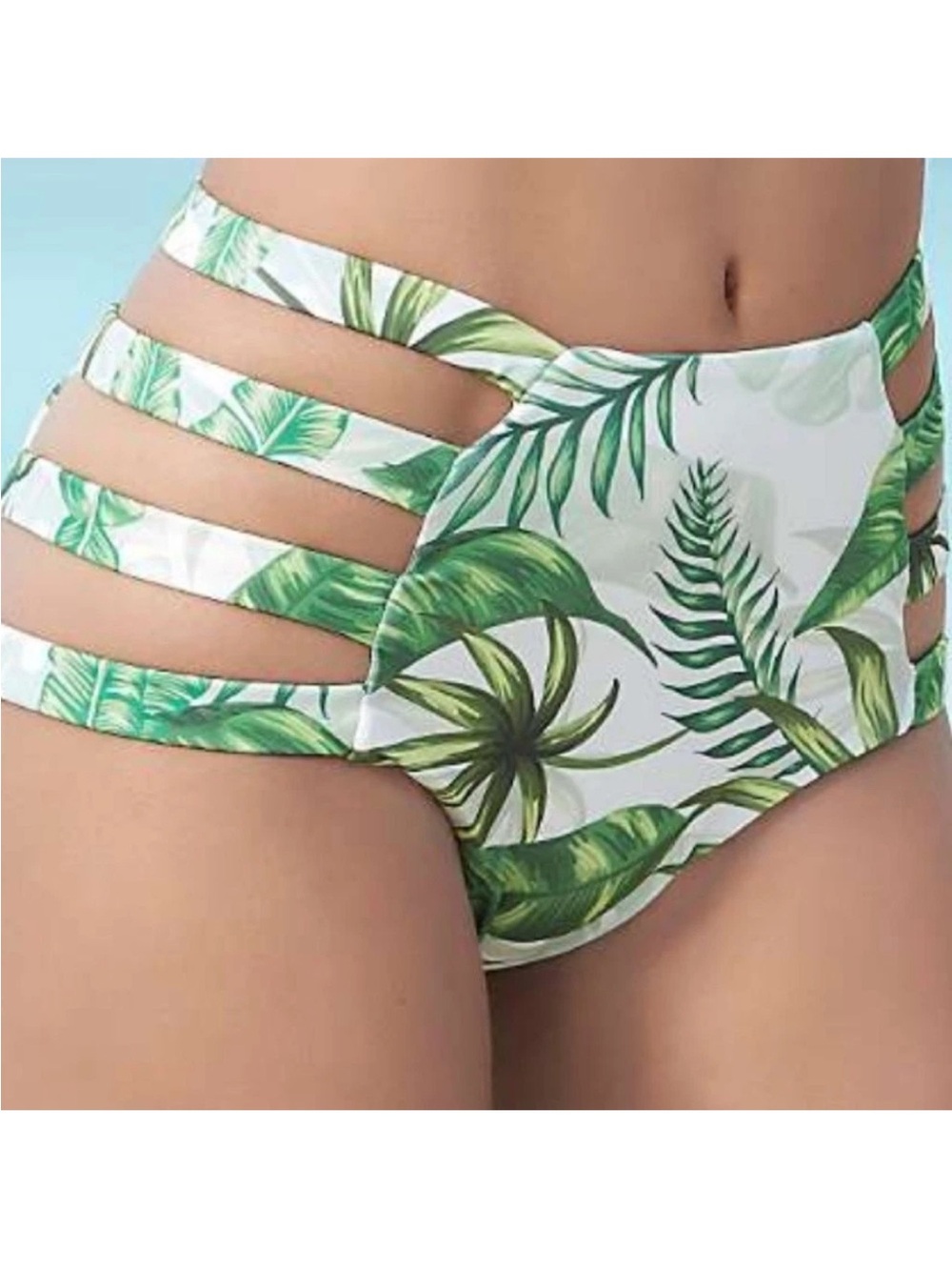 Mapale Strappy High-Waist Brazilian Cut Bottom Bikini Rainforest Print